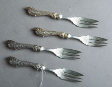 4-teiliges Fischgabel-Set 800 Silber (um 1900)