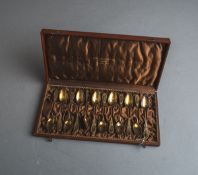 12-teiliger Moccalöffel-Satz 800 Silber (Th. Strube, Jugendstil, um 1900)