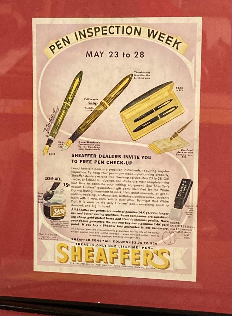 A selection of six vintage advertising posters framed to include Shaeffer's, Brick and Hoover - Image 5 of 5