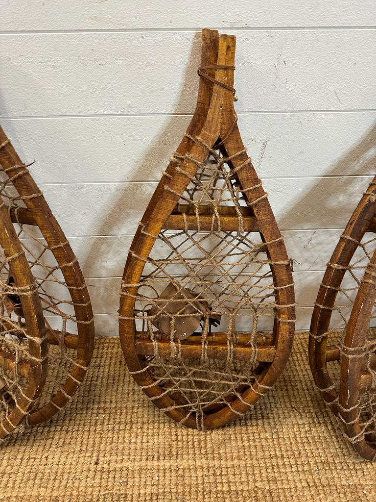 Five pairs of vintage wooden webbed snow shoes - Image 3 of 5