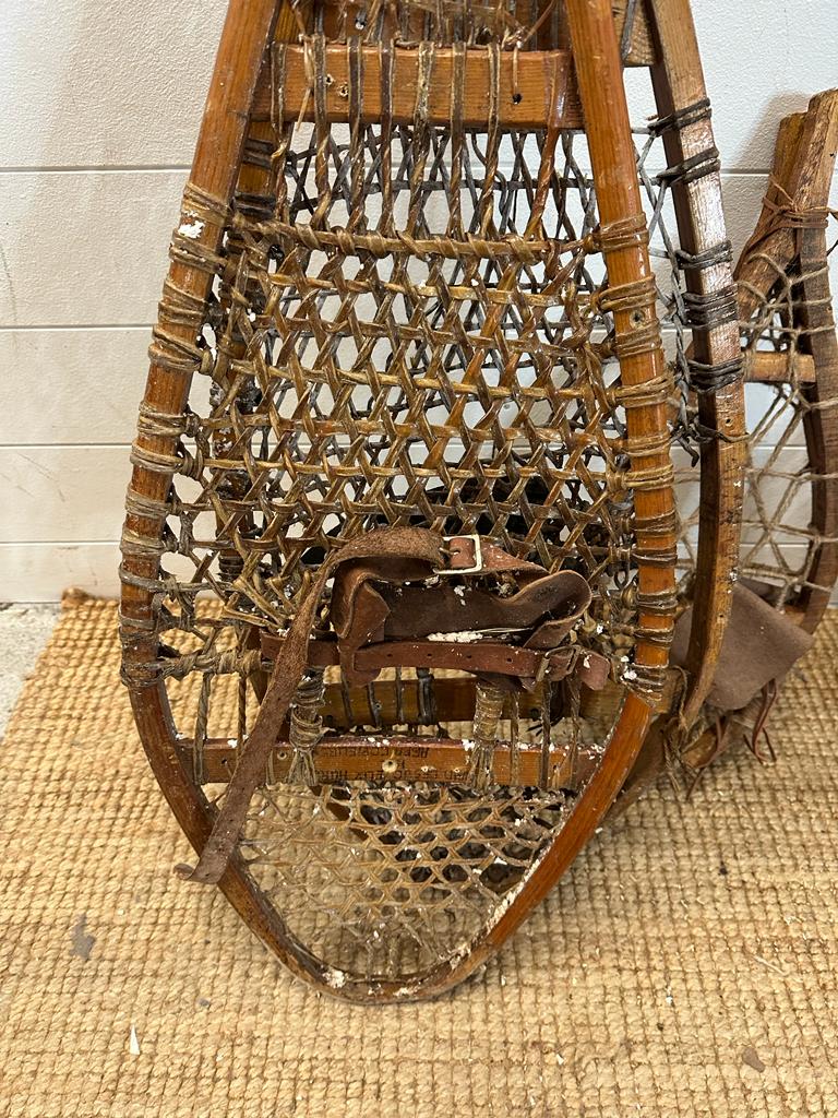 Five pairs of vintage wooden webbed snow shoes - Image 3 of 4