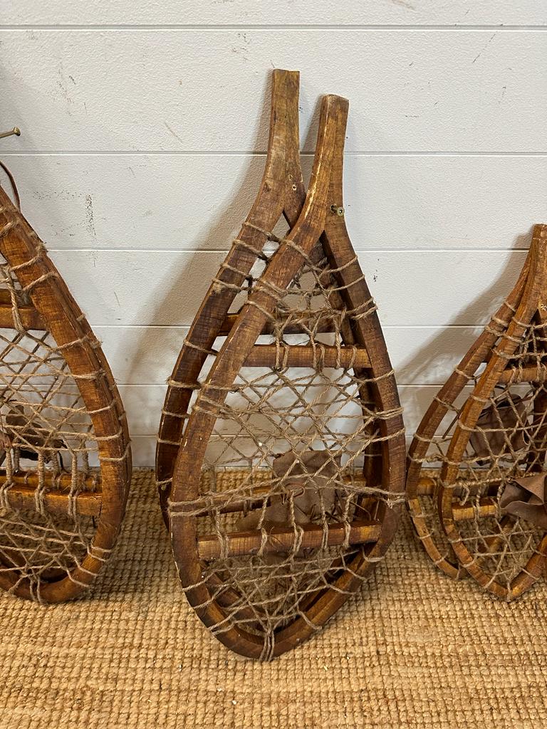 Five pairs of vintage wooden webbed snow shoes - Image 5 of 5