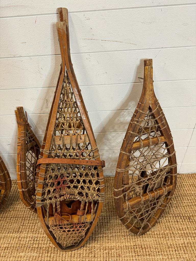 Five pairs of vintage wooden webbed snow shoes - Image 2 of 4
