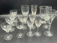 A selection of glassware, various styles, ages and conditions.