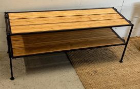 A light oak and metal frame shoe rack (H38cm W89cm D30cm)