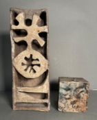 Two studio pottery items to include a cube.