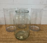 A selection of four large contemporary glass vases. Height 40 and 39cm