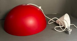 A red domed Ikea ceiling light