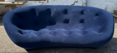 A contemporary blue upholstered Ploum Ligne Roset sofa (W249cm SH39cm D100cm)