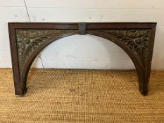 A salvage copper and wooden arch (H57cm W107cm) (marble 162cm x 25cm)