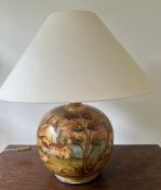 An Italian ceramic table lamp with village scene H48cm