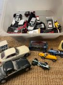 A collection of Diescast cars, including Scalextric sports cars