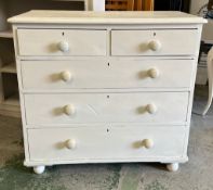 A painted white pine chest of drawers (H92cm W98cm D45cm)