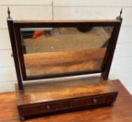 A mahogany dressing table or toilet mirror with two drawers under on bun feet