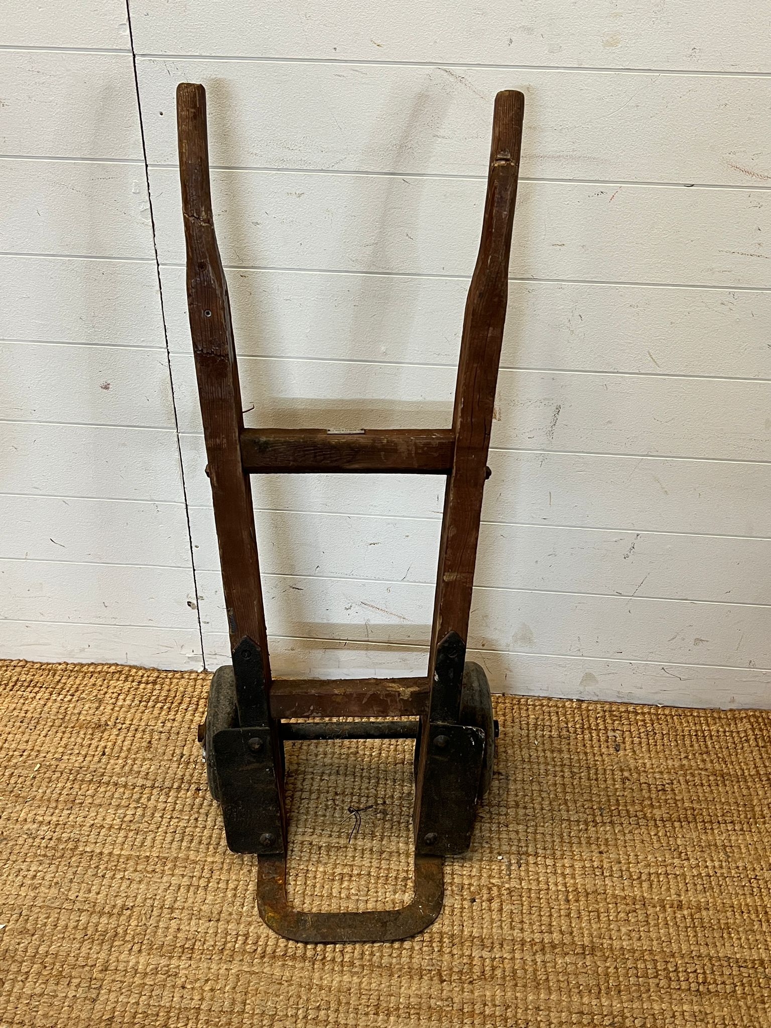 A wooden vintage sack barrow from the movie Poirot by S.Bowley and Son