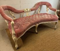 Louis style double spoon back settee in candy pink velvet (H78cm W158cm)