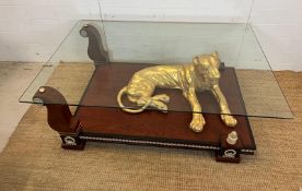 Gold Panther coffee table Neo Classical style with glass top (H50cm W140cm D95cm)