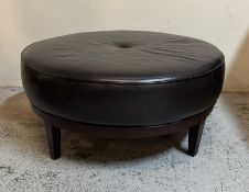 A brown faux leather circular pouffes (H43cm Dia43cm)