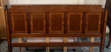 An Edwardian style oak bed head with burr walnut inlay (W213cm H130cm)