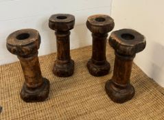 Four rustic wooden plinth candle holders H40cm