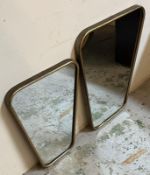 Two irregular shaped metal framed brass effect wall mirror (61cm x 40cm and 71cm x 50cm)