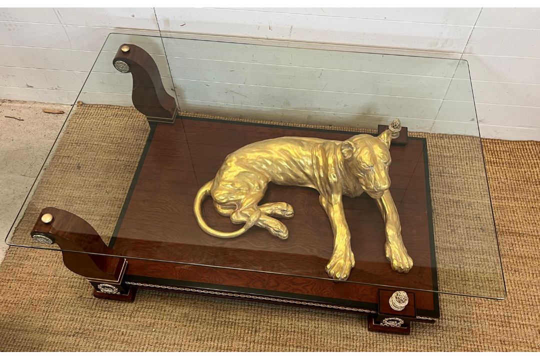 Gold Panther coffee table Neo Classical style with glass top (H50cm W140cm D95cm) - Image 3 of 3