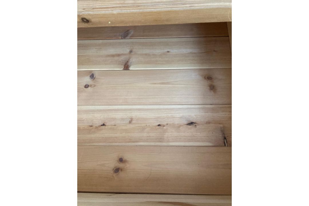 A pine wardrobe comprising of central mirrored door flanked by two panel doors with three drawers - Image 2 of 6