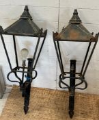 A pair of reclaimed large metal carriage lamp frames (H110cm Sq31cm)