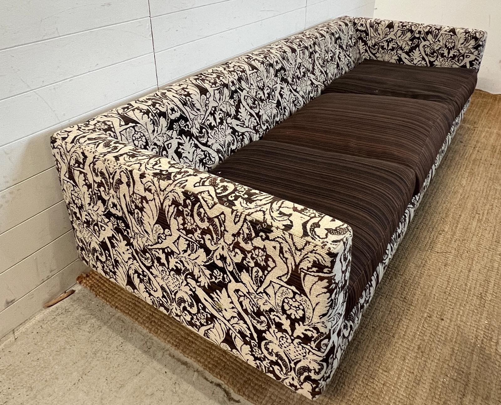 Three seater sofa with pattern fabric and brown cushion seat pads by MOOOI (H60cm W220cm D86cm - Image 4 of 4