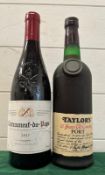 A bottle of M&S 2017 Chateauneuf-du-Pape and a bottle of Taylor's 10 Years Old Tawny Port