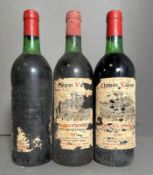 Three bottles of 1977 Chateau Valrose Bordeaux Superiore (Labels in varying conditions)