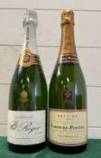 Two bottles of champagne. A Laurent Perrier brut and a Pol Roger reserve