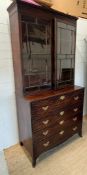 George III style secretaire bookcase, secretaire chest has a fitted top drawer and three drawers