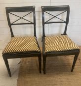 Two Ebony cane black lacquer chairs AF