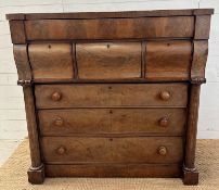 A Victorian mahogany Scotch chest of drawers with walnut veneer, three Bonet drawers above three