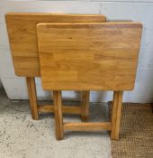 Two folding pine side tables