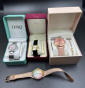 Four ladies costume wristwatches, three boxed with paperwork and one loose, various styles