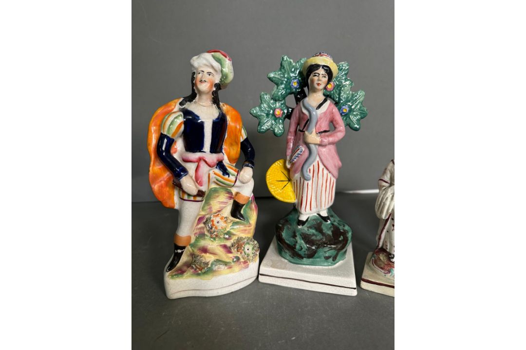 A selection of seven figurines, to include Chelsea and Staffordshire in varying conditions and - Image 2 of 5