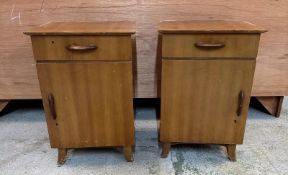 A pair of Mid Century bedside tables with single drawer and cupboard under (H58cm W39cm D34cm)