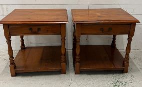 A pair of side tables with single drawer on turned legs with shelf under AF (H58cm W60cm D48cm)
