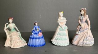 Four Coalport figurines to include Clara, Autumntime and Party Time