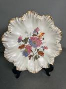 A Lanternier of Limoges scalloped edged serving dish, floral decoration and approximate diameter
