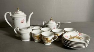 A part Dragon ware Sunray Kutani Japanese tea set with lithograph Geisha to cup bottoms