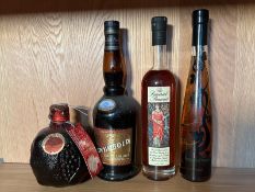 A bottle of Somerset Pamona, A Keya Gold coffee liqueur, a Pomegranate wine and a Passion De Pineau