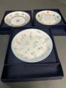 Three Royal Worcester pin dishes to include Arcadia Forget me Not Mayfield, boxed