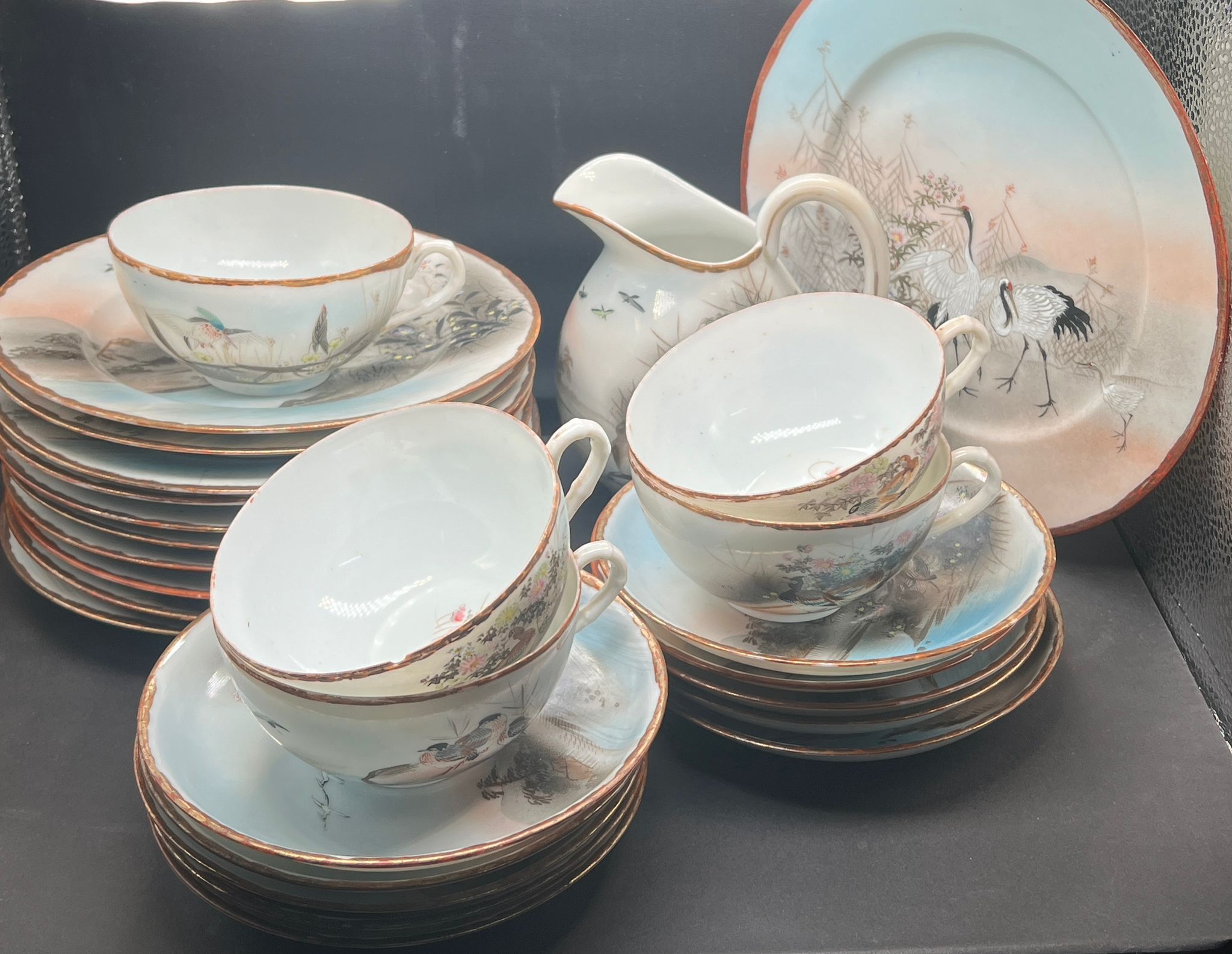 Egg shell porcelain Japanese tea set Condition Report two cups have hairline and chips, three