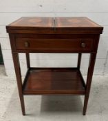 An Edwardian style inlaid tea table with shelf under AF (H72cm W57cm D46cm)