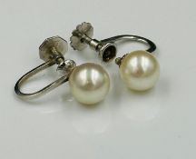 A pair of 9ct gold and pearl earrings