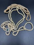 A selection of costume pearl jewellery to include necklaces and bracelets