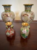 Four Cloisonne vases